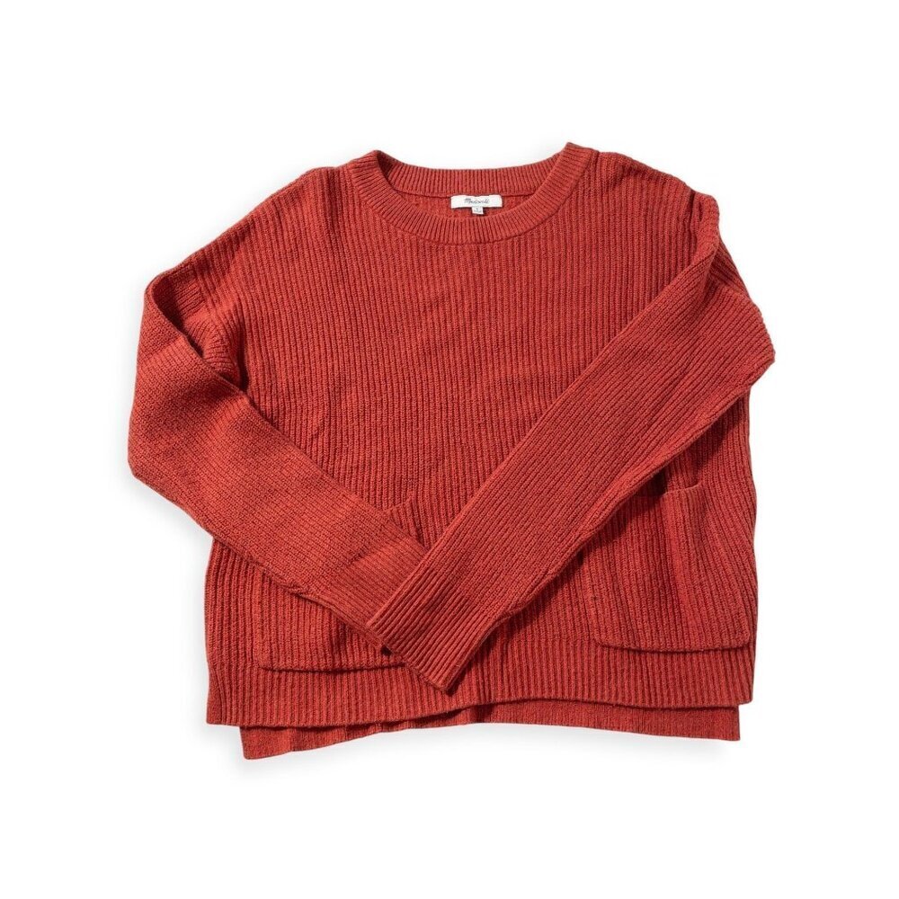 Madewell Orange Ribbed Sweater With Patch Pockets SZ S